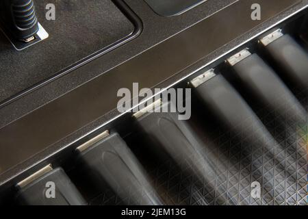 The back panel of the TV with the connectors of the electrical devices. Stock Photo