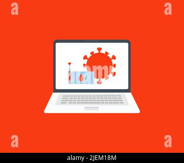 Screen laptop Pandemic concept, Ecological problems disasters logo design. Pandemic infection disease concept, blood test. Global pandemic concept. Stock Vector