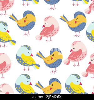 Colorful birds seamless pattern. Exotic birds in different print poses. Vector illustration Stock Vector