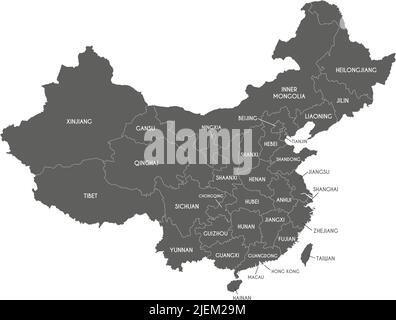Vector map of China with provinces, regions and administrative divisions. Editable and clearly labeled layers. Stock Vector