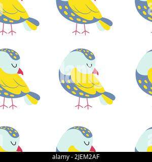 Colorful birds seamless pattern. Exotic birds in different print poses. Vector illustration Stock Vector