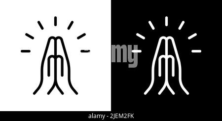 Praying hands icon. Concept of gratitude, welcome, prayer. Symbol in two versions: black and white outline. Vector illustration, flat design Stock Vector