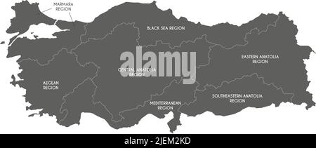Vector map of Turkey with regions and geographical divisions. Editable and clearly labeled layers. Stock Vector
