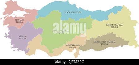 Vector map of Turkey with regions and geographical divisions. Editable and clearly labeled layers. Stock Vector