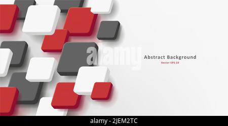 Abstract background with red black and white 3d cubes overlapping and creation geometric texture Stock Vector