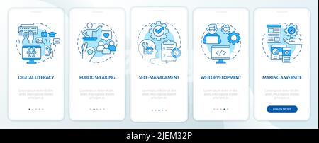 Important competencies blue onboarding mobile app screen Stock Vector