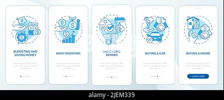 Important knowledges blue onboarding mobile app screen Stock Vector
