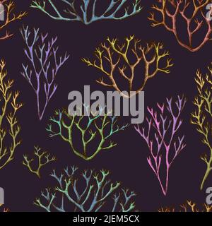 Mysterious forest seamless pattern background design. Engraved style. Hand drawn moss. Stock Vector