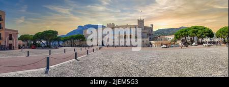 Monaco-Ville, Monaco:August 13,2021:Prince's Palace of Monaco,French Riviera. Exterior view of palace - official residence of Prince of Monaco. Stock Photo