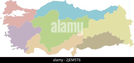 Vector blank map of Turkey with regions and geographical divisions. Editable and clearly labeled layers. Stock Vector