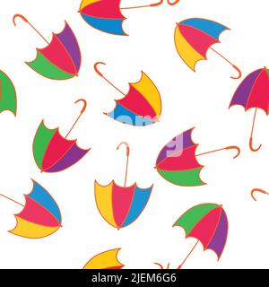 Umbrella icon vector illustration. Seamless pattern. Hand drawn colorful design. Rain protect safety concept. Isolated graphic symbols. Autumn art sign. Stock Vector