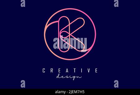 Gradient outline letter K logo with circle frame and monogram design. Letter K with geometric design. Creative Vector Illustration with letter and cir Stock Vector