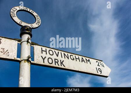 A signpost in North Yorkshire with directions to the city of York Stock Photo