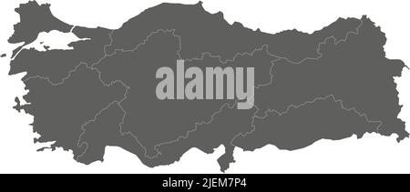 Vector blank map of Turkey with regions and geographical divisions. Editable and clearly labeled layers. Stock Vector