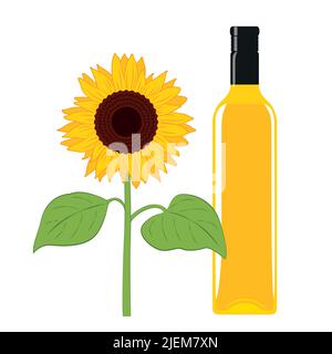 sunflower oil glass bottle isolated on white Stock Vector