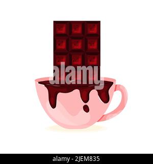 Porcelain Hot Chocolate Cup with Chocolate Bar Concept Coffee Shop Stock Vector