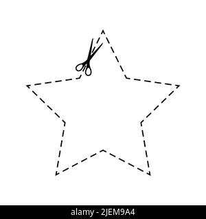 Scrissors cut dotted line star with dash icon. Stock Vector
