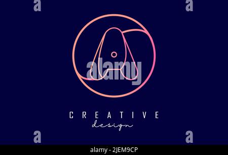 Gradient outline outline letter A logo with circle frame monogram monogram design.Letter A with geometric design. Creative Vector Illustration with le Stock Vector