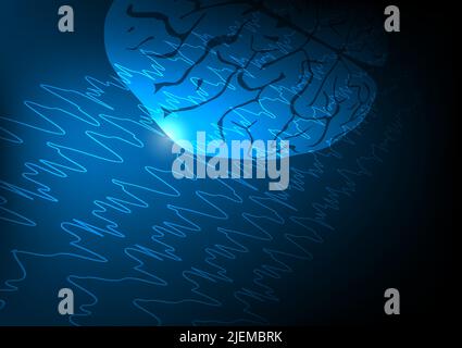 Vector illustration of human brain and abnormal brain waves waves representing focal seizure Stock Vector