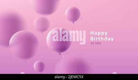 Happy Birthday pink greeting card with round 3d balloons Stock Vector