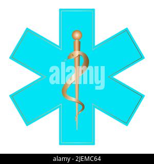 Medical symbol of the Emergency. The Star of Life with the Rod of Asclepius. Vector illustration Stock Vector