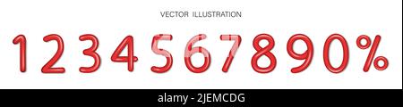 cartoon vector set of 3d red numbers. Vector illustration Stock Vector
