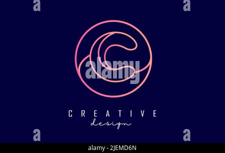 Gradient outline letter C logo with circle frame and monogram design. Letter C with geometric design. Creative Vector Illustration with letter and cir Stock Vector