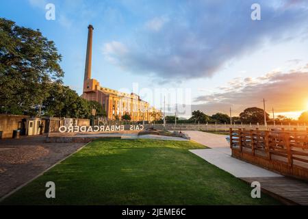 Usina do Gasometro view from Cais Embarcadero Complex - New Guaiba Revitalized Waterfront (Orla do Guaiba) - Porto Alegre, Rio Grande do Sul, Brazil Stock Photo