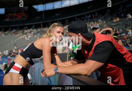 Alica SCHMIDT (SCC Berlin/ 3rd place) exhausted at the finish, women's 400m final on June 26th, 2022 German Athletics Championships 2022, from June 25th. - 06/26/2022 in Berlin/ Germany. ÃÂ Stock Photo