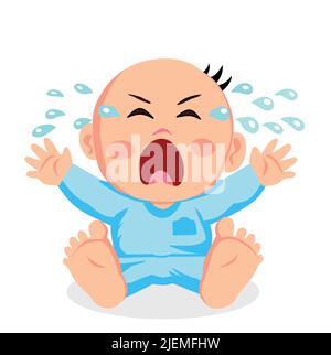 new born baby sitting and crying cartoon vector illustration Stock Vector
