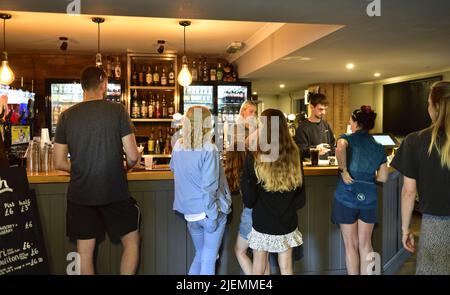 Inside one of the bars at The Riverside Inn and restaurant in Saltford alongside the River Avon, UK Stock Photo