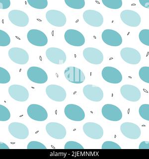 Oval spot seamless pattern. Turquoise circles on white motley background. Stock Vector