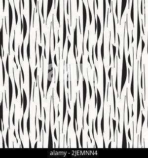 Monochrome abstract wavy spots background. Black and white irregular striped seamless pattern. Stock Vector