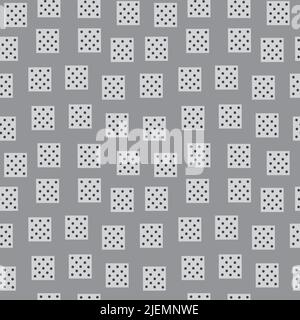 Black and white dotted square seamless pattern on grey background. Stock Vector