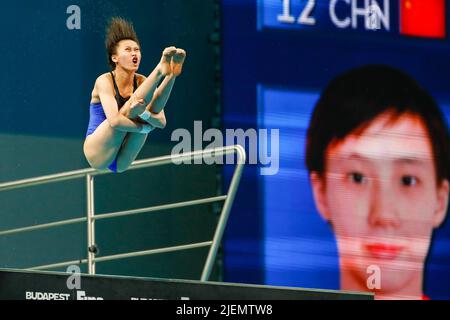 BUDAPEST, HUNGARY - JUNE 27: Yuxi Chen of China competing at the Women's 10m Platform Final during the FINA World Aquatics Championships Diving at Szechy Outdoor Pool on June 27, 2022 in Budapest, Hungary (Photo by Nikola Krstic/Orange Pictures) Stock Photo