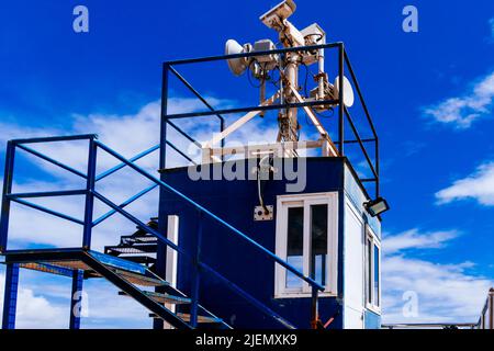 Electronic border control. The Melilla border fence forms part of the Morocco–Spain border in the city of Melilla. Constructed by Spain, its stated pu Stock Photo