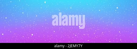 Cosmos flat background. Bright cartoon cosmic texture. Starry fantasy wallpaper. Cute sky with white stars. Beautiful space gradient. Vector Stock Vector