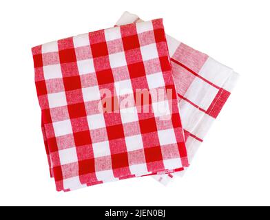 Red kitchen checkered tablecloth isolated on white Stock Photo