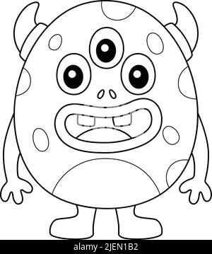 Three Eyed Monster Egg Coloring Page for Kids Stock Vector