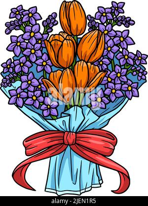 Flower Bouquet Cartoon Colored Clipart  Stock Vector