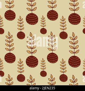 Seamless pattern with plant in vase on yellow background. Stock Vector
