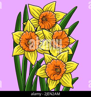 Daffodil Flower Colored Cartoon Illustration Stock Vector