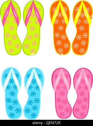 Four pairs of colorful flipflops - beach sandals Stock Vector