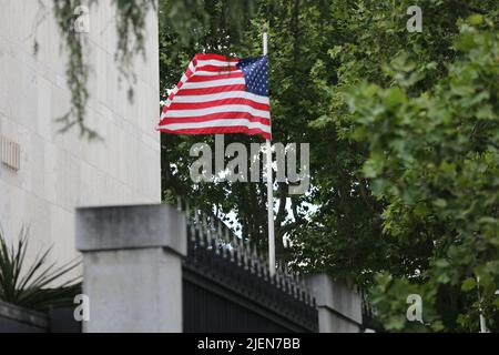 Madrid, Spain. 27th June, 2022. A general view of the U.S. embassy in Madrid, Spain, on June 27, 2022. Credit: Isabel Infantes/Alamy Live News Stock Photo