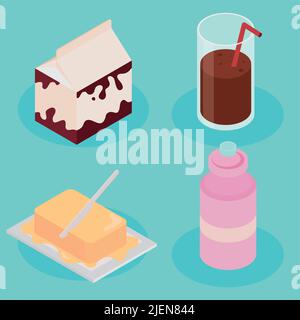 set of isometric milk products Stock Vector