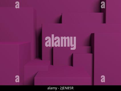 Dark magenta, purple 3D rendering product display podium or stand simple, minimal, abstract, asymmetrical background or wallpaper for product photogra Stock Photo