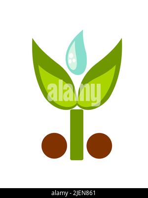 Green symbolic young plant and water drop illustration Stock Vector