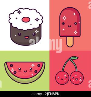 set of kawaii food Stock Vector