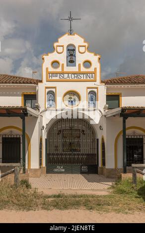 typical building in the Andalusian place of pilgrimage, El Rocio Stock Photo