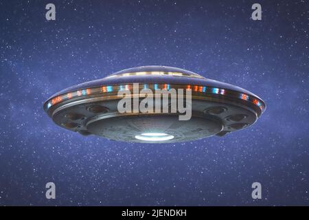 Unidentified flying object UFO with clipping path included. 3D illustration. Stock Photo